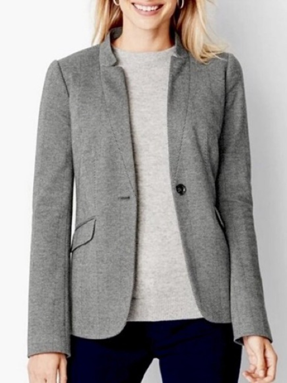 Talbots Aberdeen Gray Herringbone Single Button Blazer Jacket, Women's 12